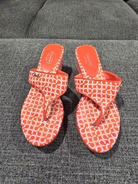 Coach Women's Orange Signature Flip Sandals